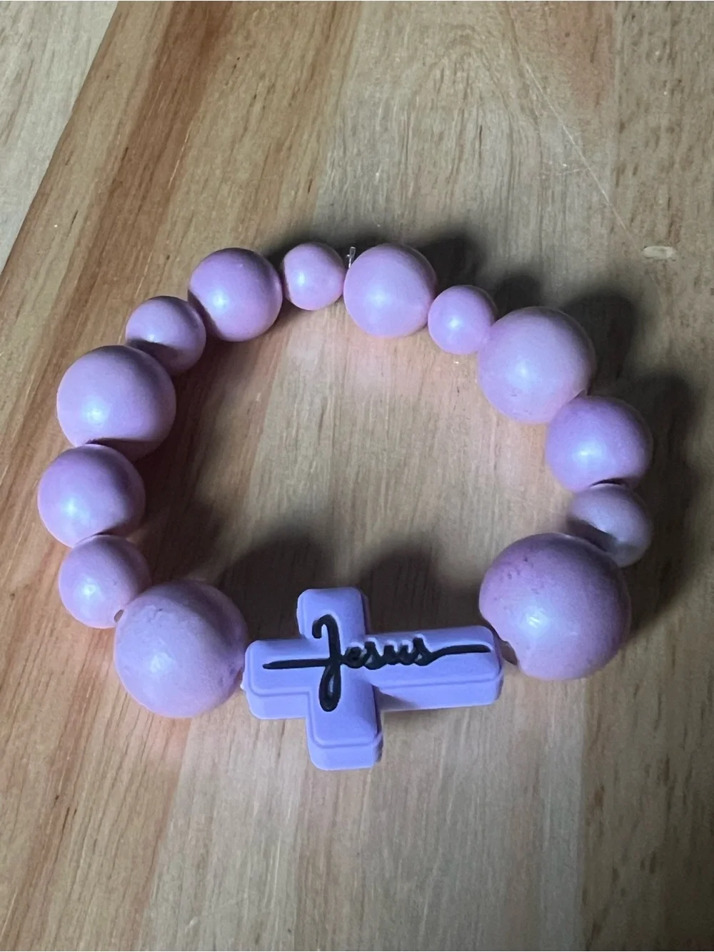 Pink Beaded Cross Stretch Bracelet B158